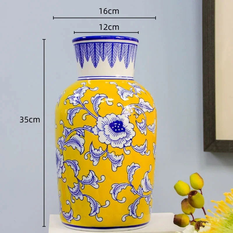Ceramic Vase Blue and White Porcelain Vase Colored Ginger Jar Flower Vase Floral Arrangement Accessories Home Decoration - Grand Goldman