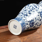 Ceramic Vase Blue and White Thin Bodied Porcelain Home Classical Shelf Bedroom Living Room Chinese Table Jingdezhen Ornaments Tall White Vases with Blue Arabesques and Nostalgic Hand Paintings - Grand Goldman