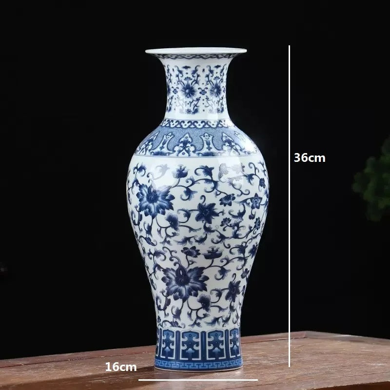 Ceramic Vase Blue and White Thin Bodied Porcelain Home Classical Shelf Bedroom Living Room Chinese Table Jingdezhen Ornaments Tall White Vases with Blue Arabesques and Nostalgic Hand Paintings - Grand Goldman