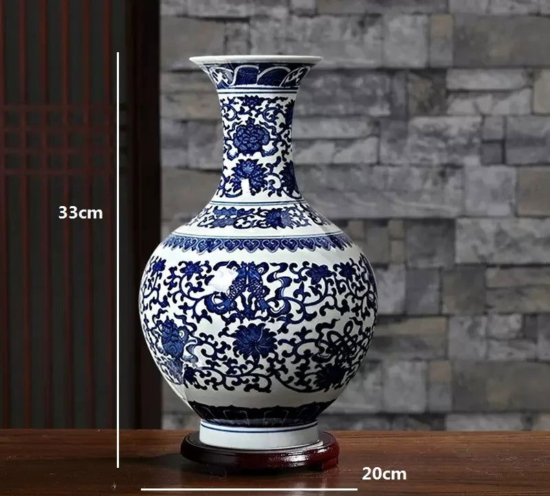 Ceramic Vase Blue and White Thin Bodied Porcelain Home Classical Shelf Bedroom Living Room Chinese Table Jingdezhen Ornaments Tall White Vases with Blue Arabesques and Nostalgic Hand Paintings - Grand Goldman