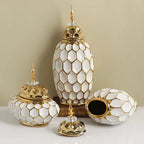 Ceramic Vase Porcelain Ginger Jar Gold Check Irregular Handicraft Storage Tank Flower Vase Home Decoration Accessories - Grand Goldman