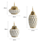 Ceramic Vase Porcelain Ginger Jar Gold Check Irregular Handicraft Storage Tank Flower Vase Home Decoration Accessories - Grand Goldman