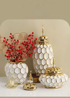 Ceramic Vase Porcelain Ginger Jar Gold Check Irregular Handicraft Storage Tank Flower Vase Home Decoration Accessories - Grand Goldman