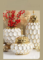 Ceramic Vase Porcelain Ginger Jar Gold Check Irregular Handicraft Storage Tank Flower Vase Home Decoration Accessories - Grand Goldman