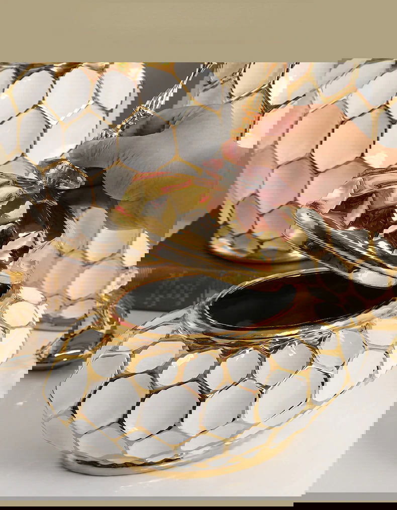 Ceramic Vase Porcelain Ginger Jar Gold Check Irregular Handicraft Storage Tank Flower Vase Home Decoration Accessories - Grand Goldman