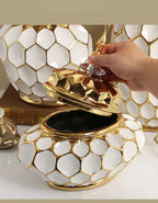 Ceramic Vase Porcelain Ginger Jar Gold Check Irregular Handicraft Storage Tank Flower Vase Home Decoration Accessories - Grand Goldman