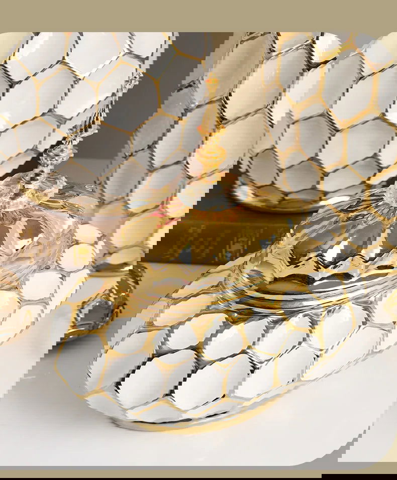 Ceramic Vase Porcelain Ginger Jar Gold Check Irregular Handicraft Storage Tank Flower Vase Home Decoration Accessories - Grand Goldman