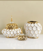 Ceramic Vase Porcelain Ginger Jar Gold Check Irregular Handicraft Storage Tank Flower Vase Home Decoration Accessories - Grand Goldman