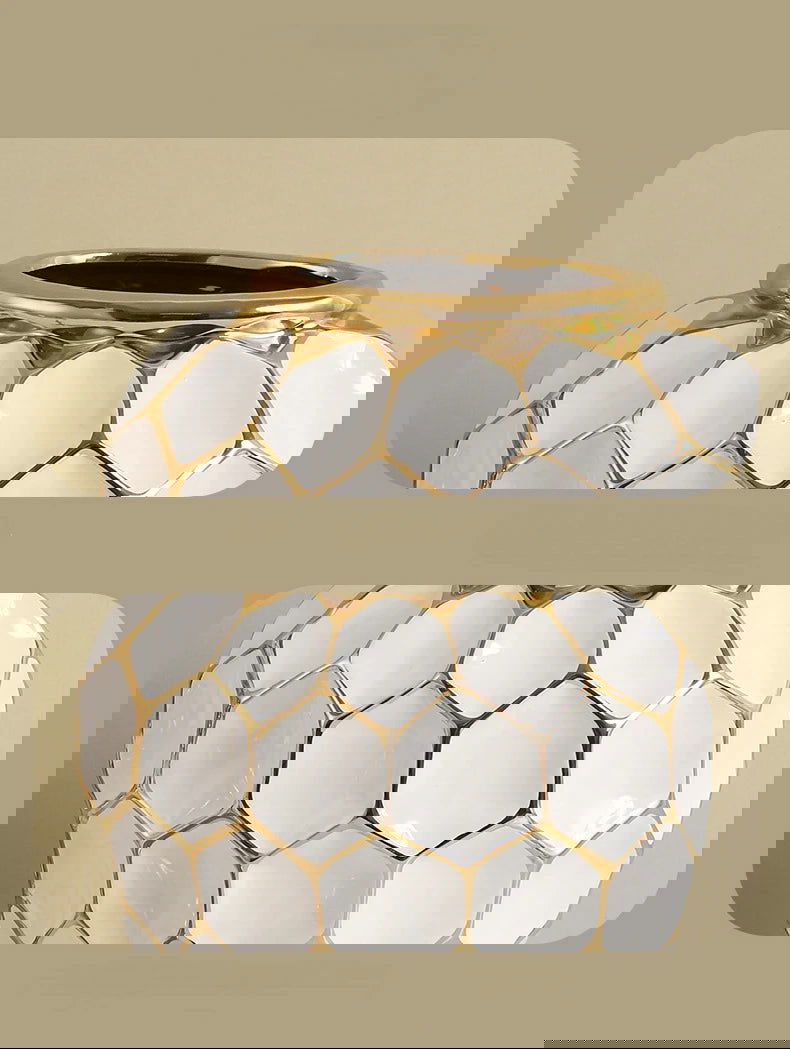 Ceramic Vase Porcelain Ginger Jar Gold Check Irregular Handicraft Storage Tank Flower Vase Home Decoration Accessories - Grand Goldman