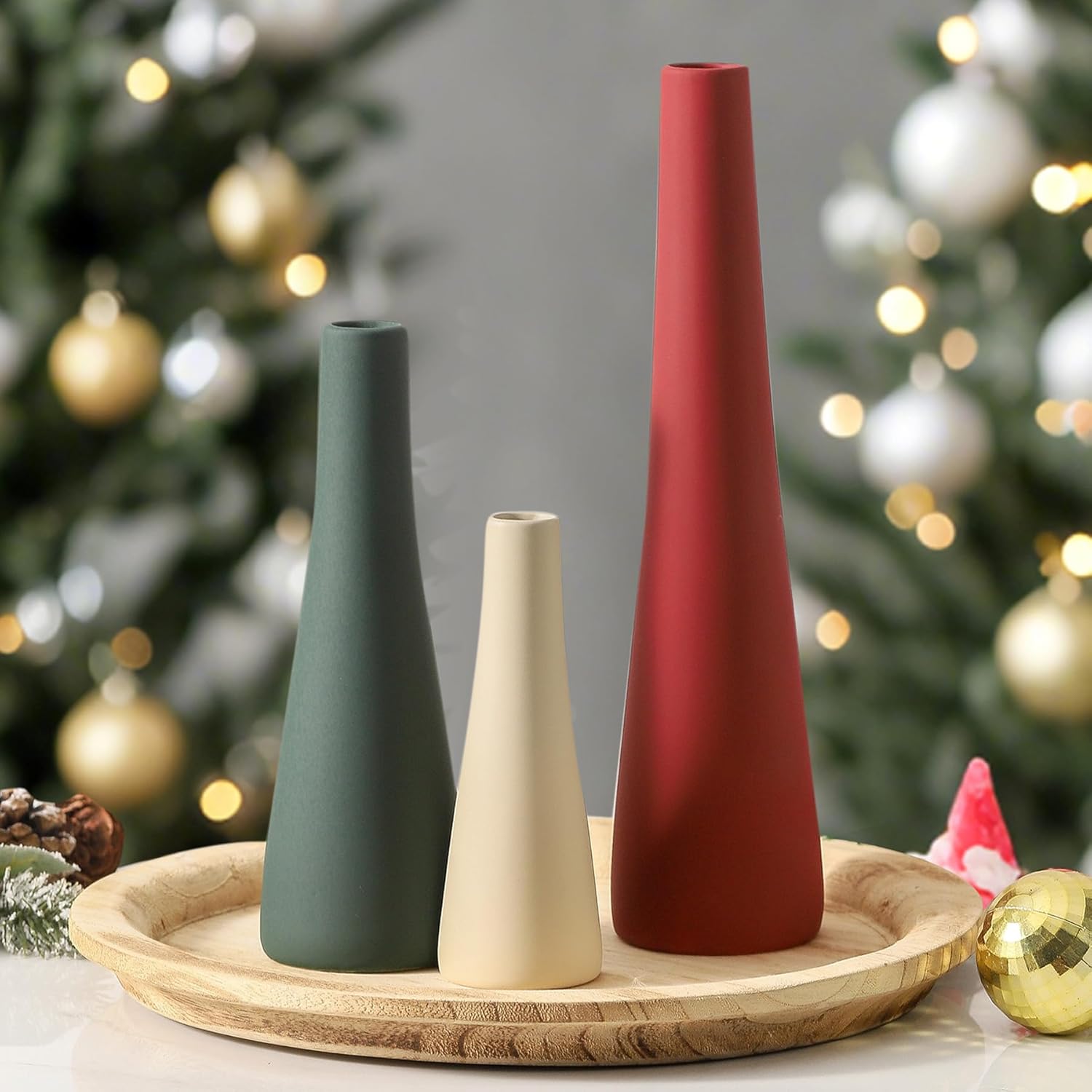 Ceramic Vase Set of 3, Vases Home Decor Rustic Vase Farmhouse Decor Vase Terra Cotta Pottery Vases for Bouquet Pampas Grass Dried Fresh Flowers, Living Room, Kitchen, Bedroom, Bathroom - Multicolor - Grand Goldman