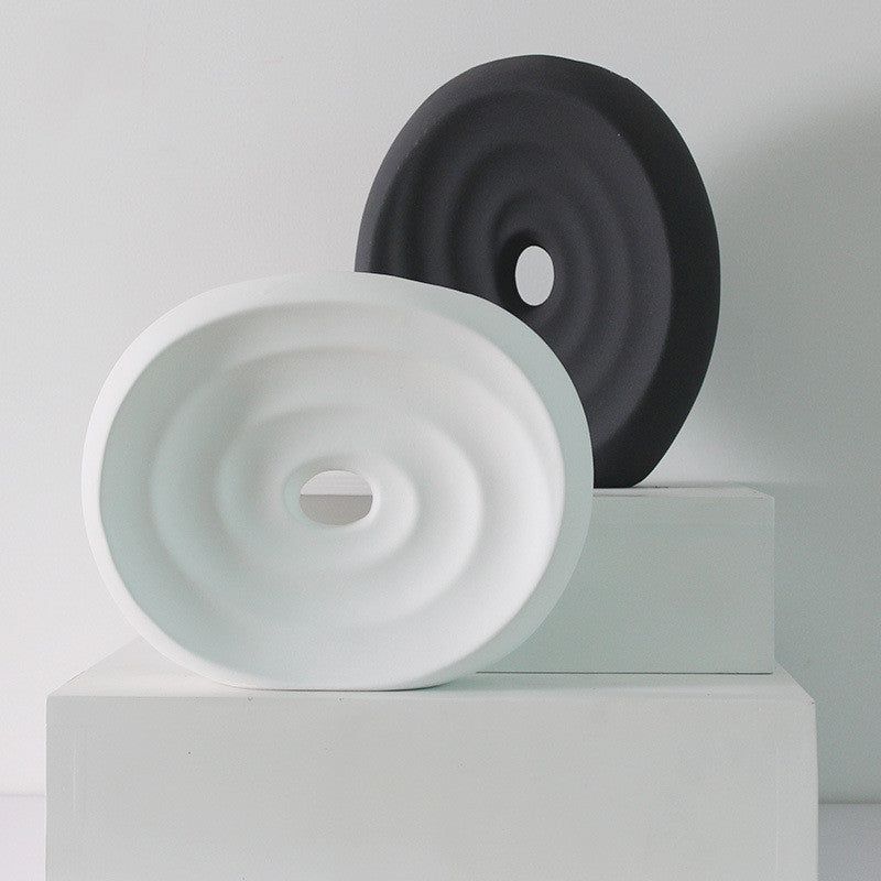 Ceramic Vase Threaded Ceramic Ornaments Frosted Black And White Home Sample Room Decoration Flower - Grand Goldman