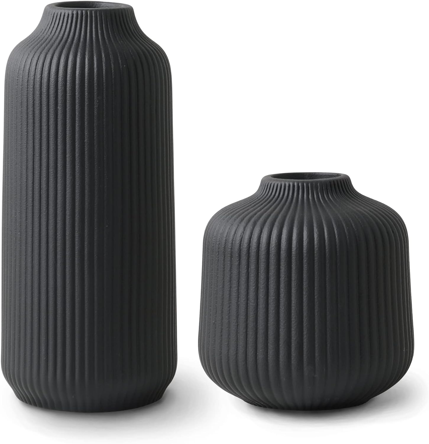 Ceramic Vase in Nordic Style, Deco Vase Large for Pampas Grass as Boho Deco, Vase Black Matt 8 inch for Flowers, Scandinavian Design Home Decoration for Fresh Flowers, Dried Flowers (Size M) - Grand Goldman