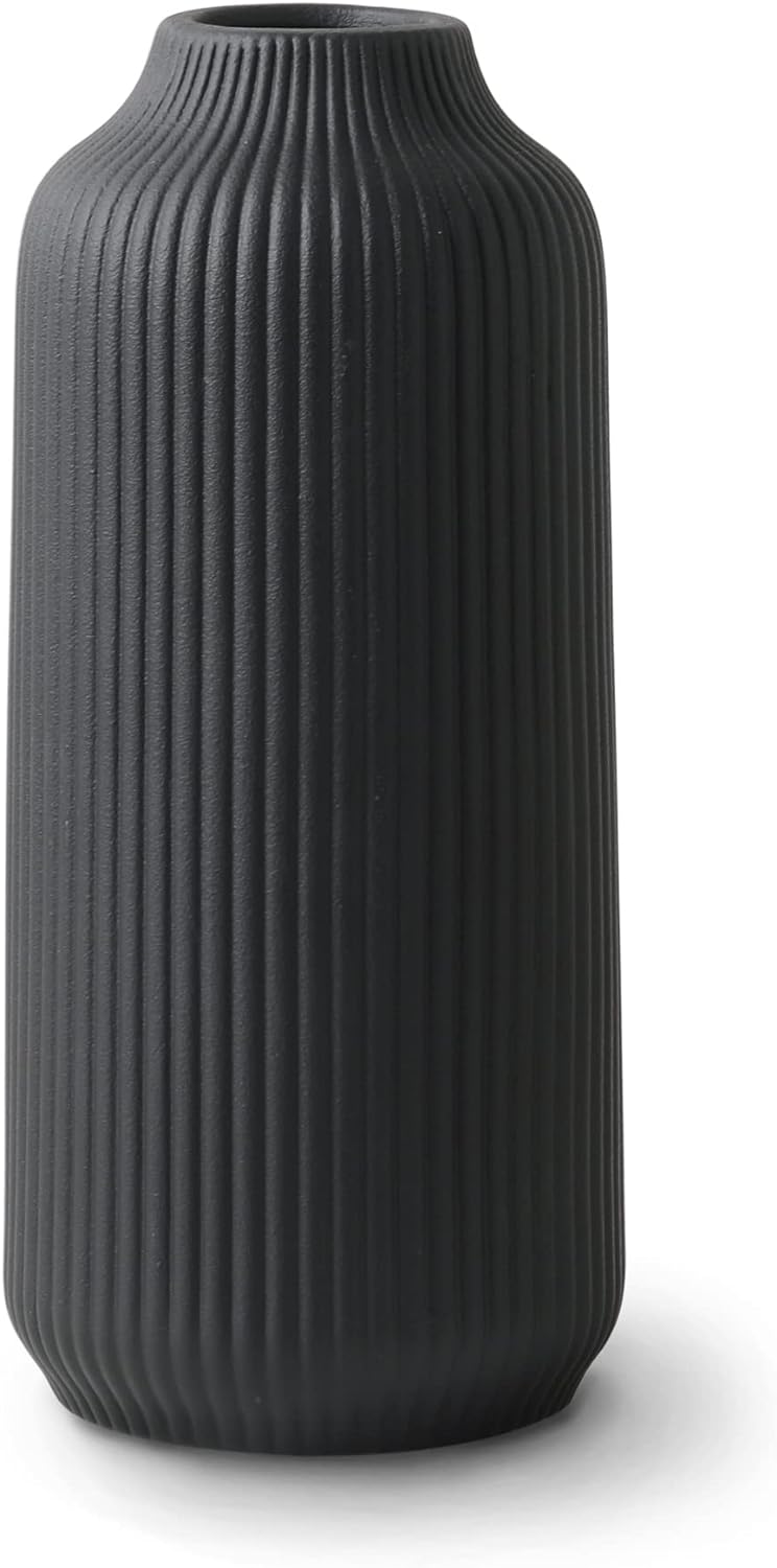 Ceramic Vase in Nordic Style, Deco Vase Large for Pampas Grass as Boho Deco, Vase Black Matt 8 inch for Flowers, Scandinavian Design Home Decoration for Fresh Flowers, Dried Flowers (Size M) - Grand Goldman