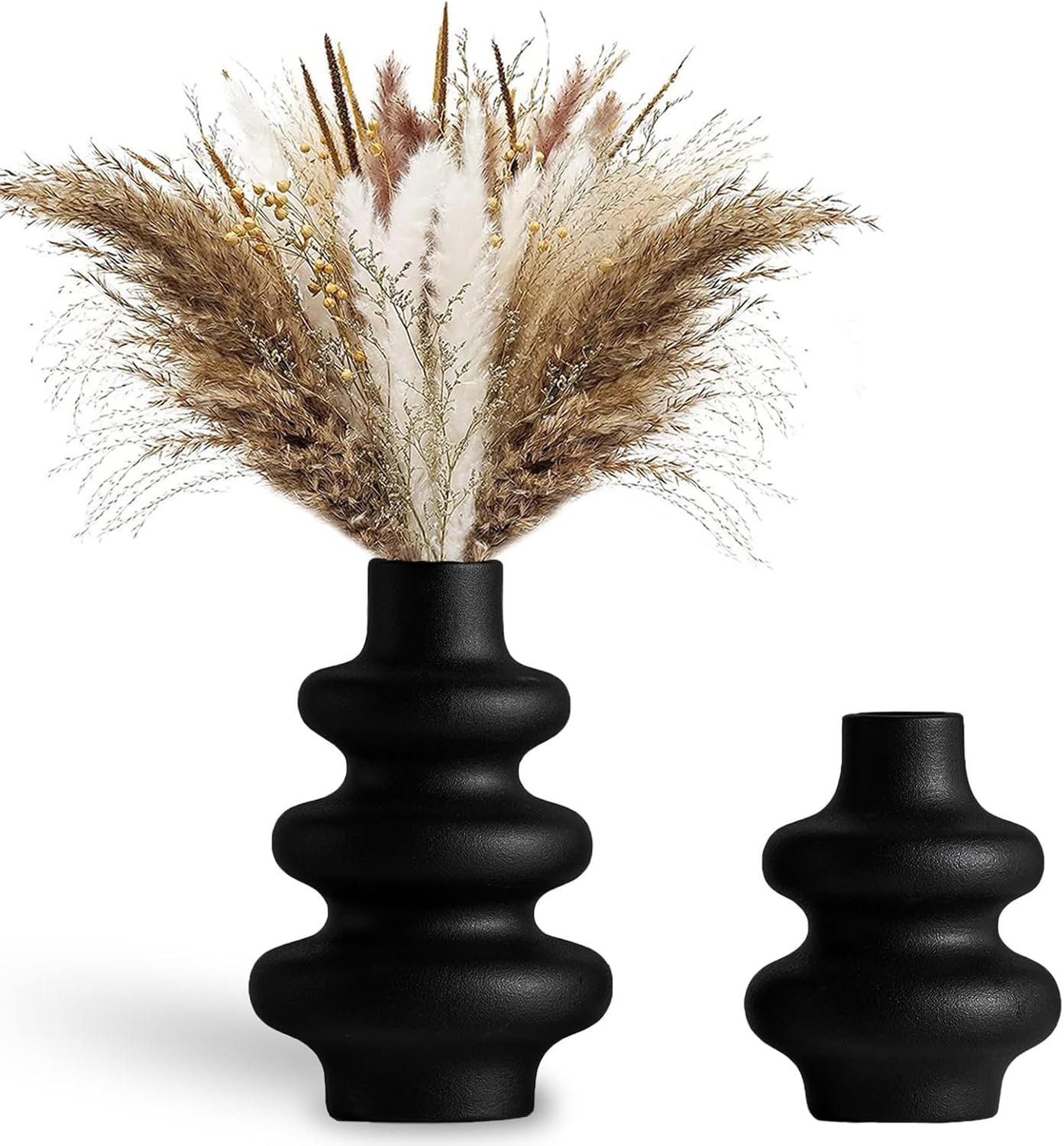 Ceramic Vases Set 2, Modern Home Decor,Off White Round Vases,Modern Dried Flower Vases, Boho Home Decor for Centerpieces Wedding Dinner Table Party Living Room Office Bedroom - Grand Goldman