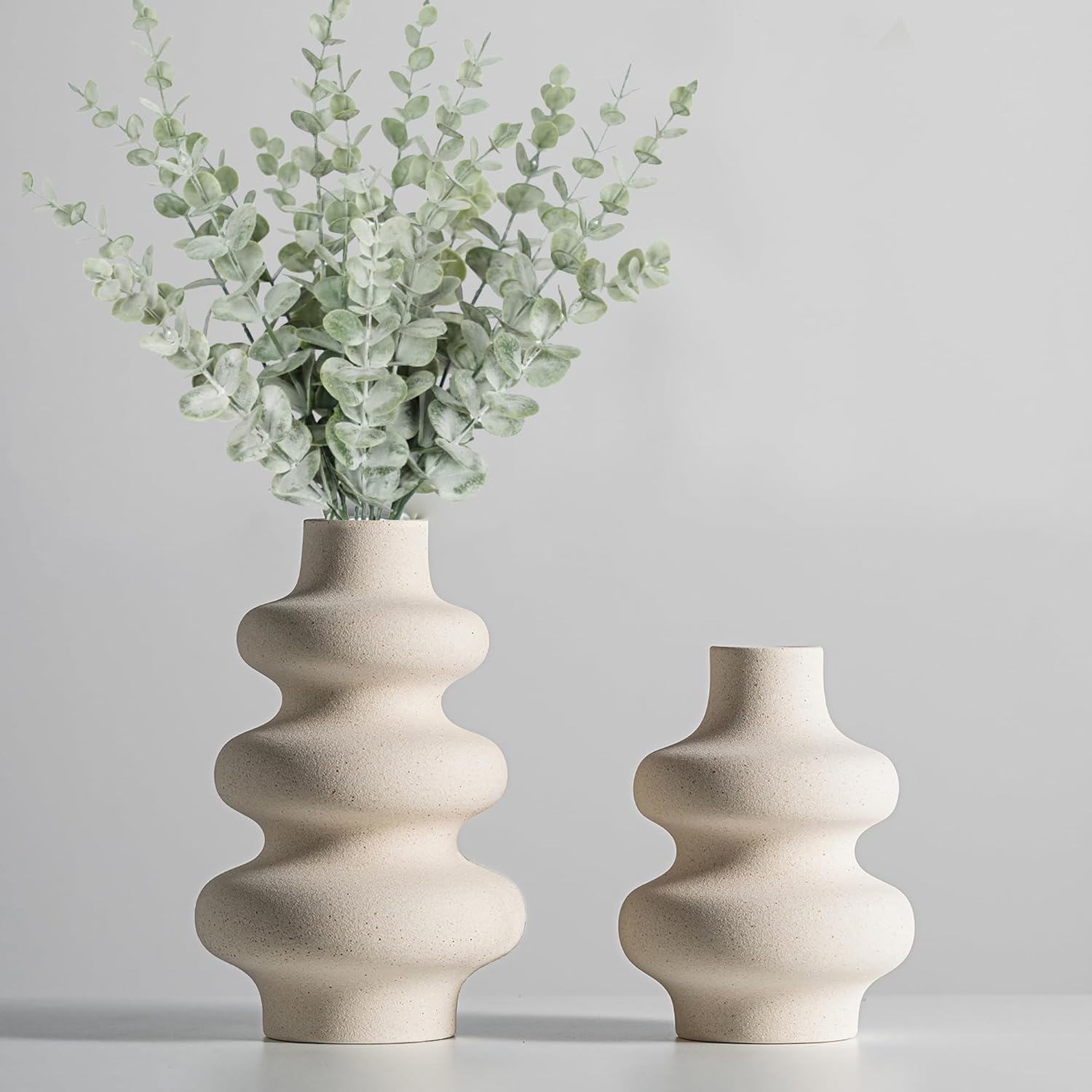 Ceramic Vases Set 2, Modern Home Decor,Off White Round Vases,Modern Dried Flower Vases, Boho Home Decor for Centerpieces Wedding Dinner Table Party Living Room Office Bedroom - Grand Goldman
