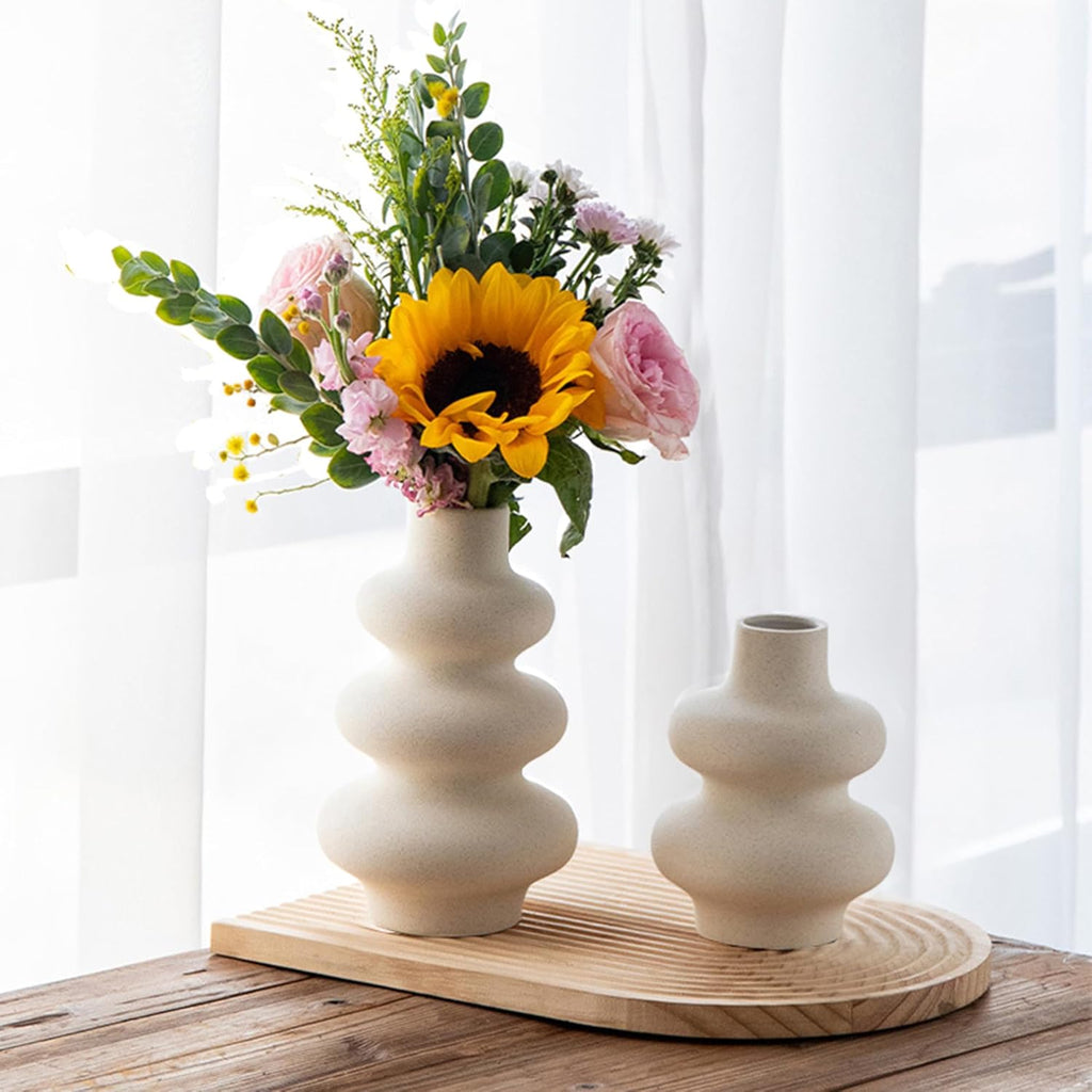 Ceramic Vases Set 2, Modern Home Decor,Off White Round Vases,Modern Dried Flower Vases, Boho Home Decor for Centerpieces Wedding Dinner Table Party Living Room Office Bedroom - Grand Goldman