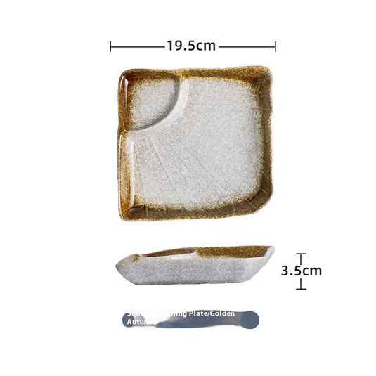 Ceramic Vinegar Dumpling Plate Bowl And Dish Compartment Household Creative Barbecue Plate Sushi Dipping Sauce - Grand Goldman