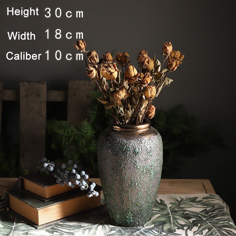 Ceramic Vintage Floor Vase Decoration With Rose Ornaments - Grand Goldman