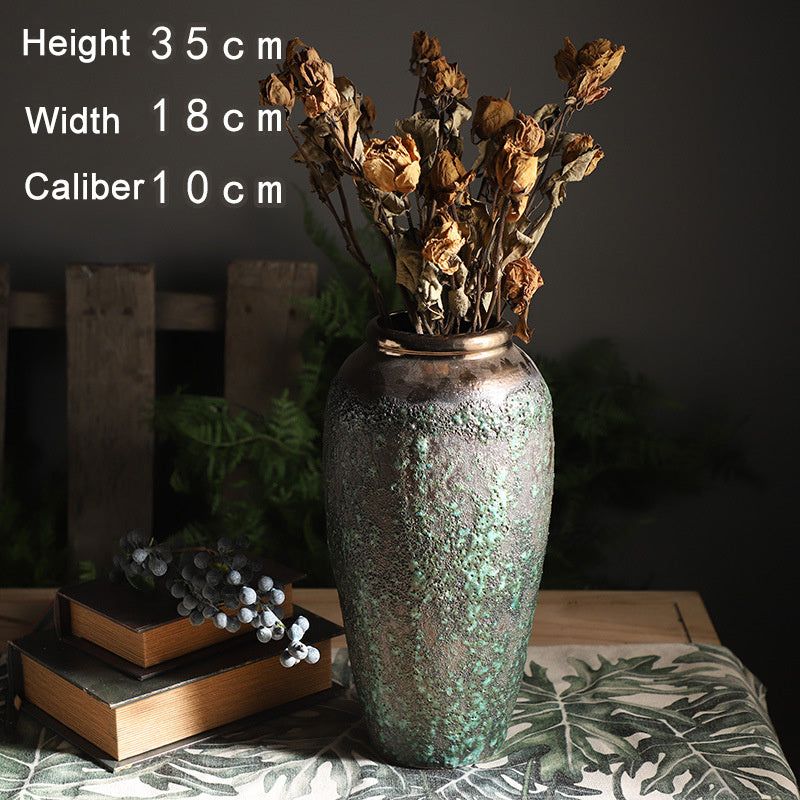 Ceramic Vintage Floor Vase Decoration With Rose Ornaments - Grand Goldman