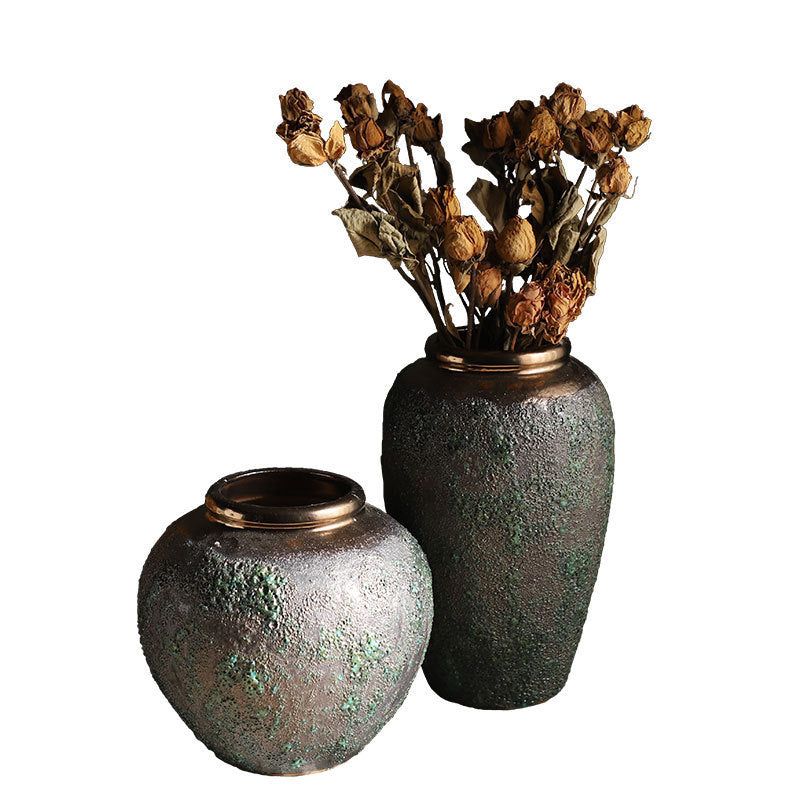 Ceramic Vintage Floor Vase Decoration With Rose Ornaments - Grand Goldman