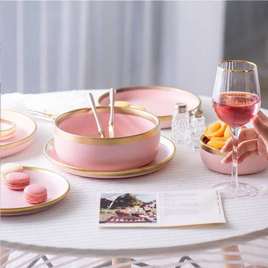 Ceramic pink household simple tableware - Grand Goldman