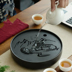 Ceramic round tea tray household dry tea tray - Grand Goldman