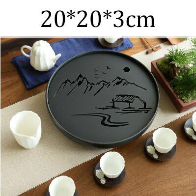 Ceramic round tea tray household dry tea tray - Grand Goldman