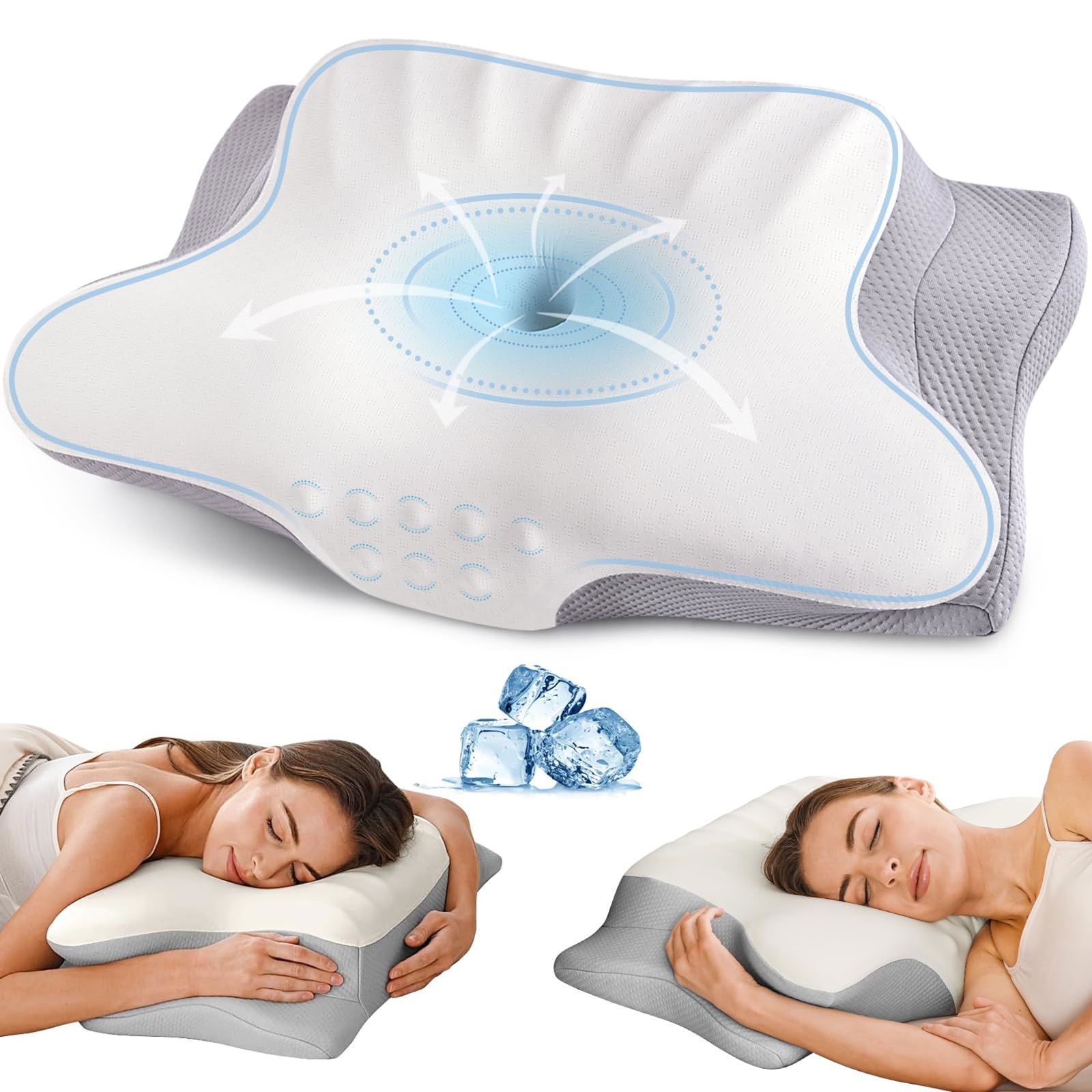 Cervical Neck Pillow for Pain Relief - Ergonomic Memory Foam Pillows for Sleeping, Cooling Side Sleeper Pillow for Neck Support, Contour Orthopedic Bed Pillow for Back Stomach Sleepers - Grand Goldman
