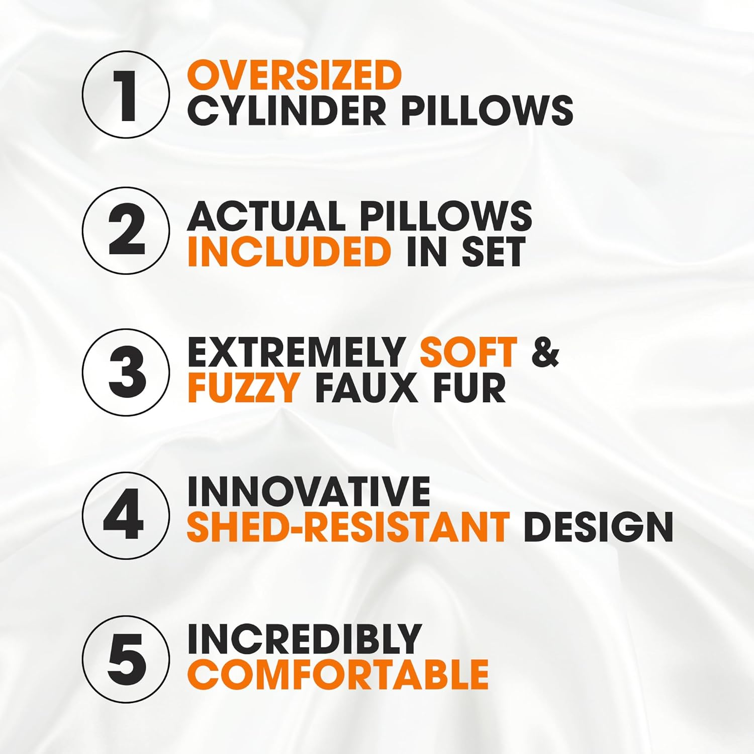 Cheer Collection Faux Fur Cylinder Pillows - Decorative Bolster Pillows for Couch & Bed - Machine Washable - 8” x 24” Inch (Set of 2) - White - Grand Goldman