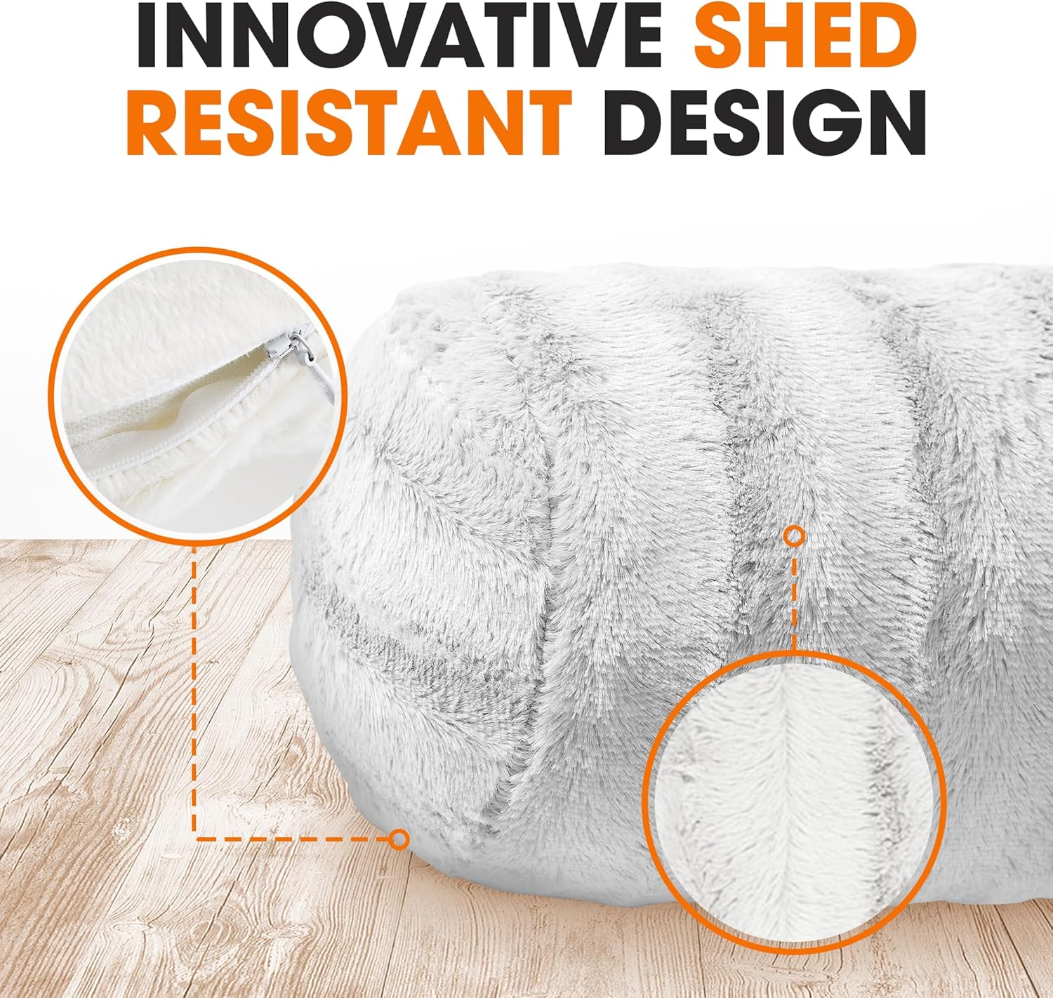 Cheer Collection Faux Fur Cylinder Pillows - Decorative Bolster Pillows for Couch & Bed - Machine Washable - 8” x 24” Inch (Set of 2) - White - Grand Goldman