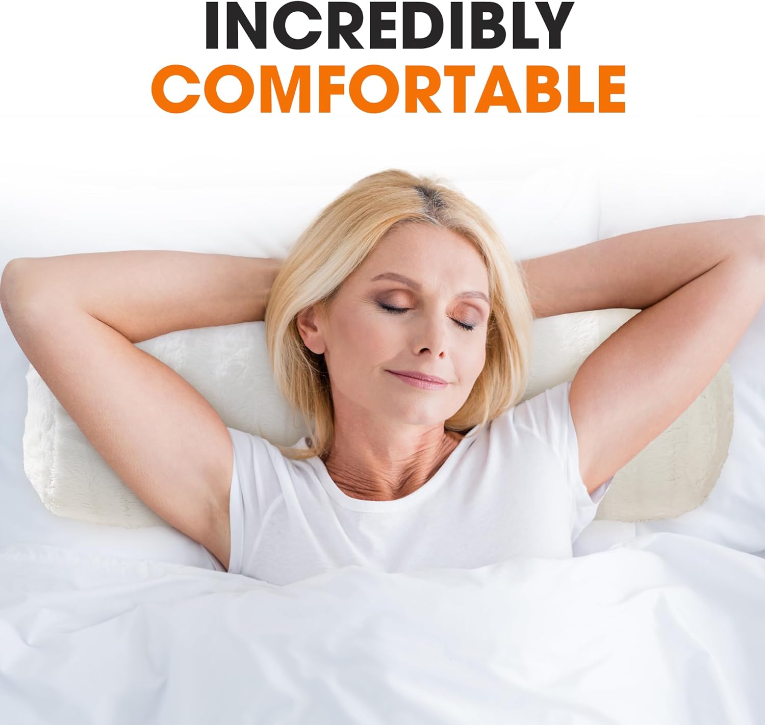 Cheer Collection Faux Fur Cylinder Pillows - Decorative Bolster Pillows for Couch & Bed - Machine Washable - 8” x 24” Inch (Set of 2) - White - Grand Goldman