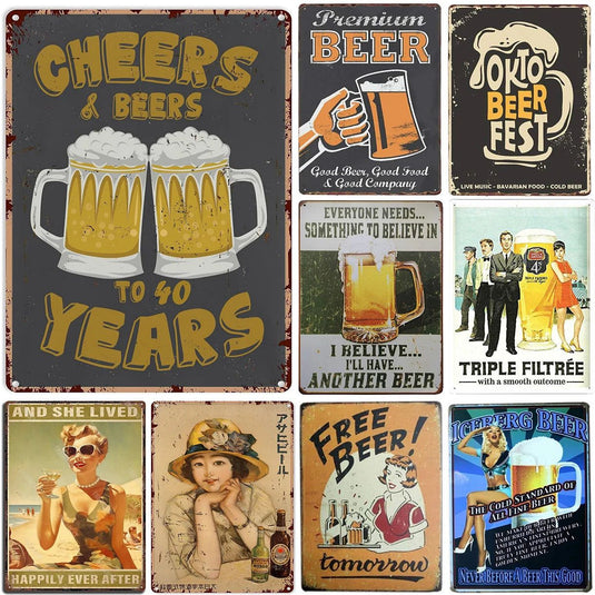 Cheers A Beer Free Beer Tomorrow Metal Tin Signs Posters Plate Wall Decor for Man Cave Bars Cafe Clubs Retro Posters Plaque - Grand Goldman