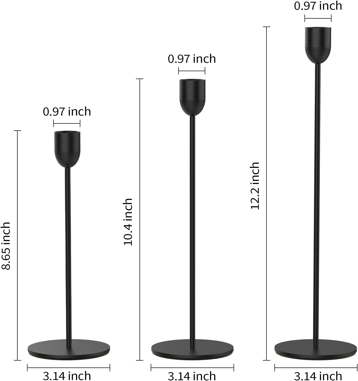 ChefBee Black Candle Candlestick Holder - 3PCS Taper Candle Holders for Table Centerpiece Wedding Festive Decor, Tall Candle Sticks Holder Decor for Pillar Candle, Fit 3/4" Thick Tapered or Led Candle - Grand Goldman