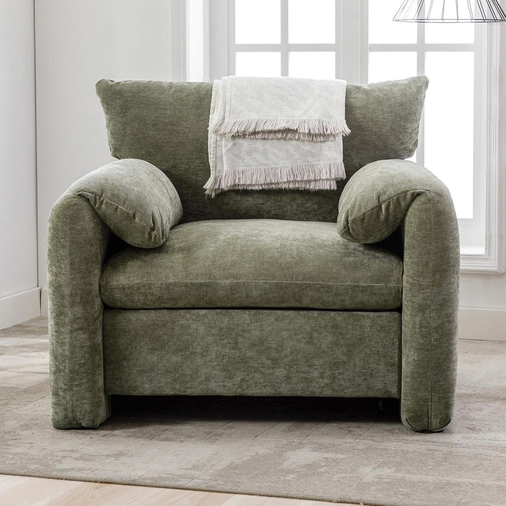 Chenille Oversized Armchair - Modern Accent Chair & Single Sofa Lounge, 34'' Wide, Comfortable Seating for Living Room & Bedroom, Green - Grand Goldman