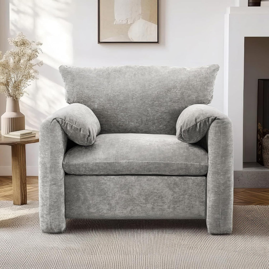 Chenille Oversized Armchair - Modern Accent Chair & Single Sofa Lounge, 34'' Wide, Comfortable Seating for Living Room & Bedroom, Green - Grand Goldman