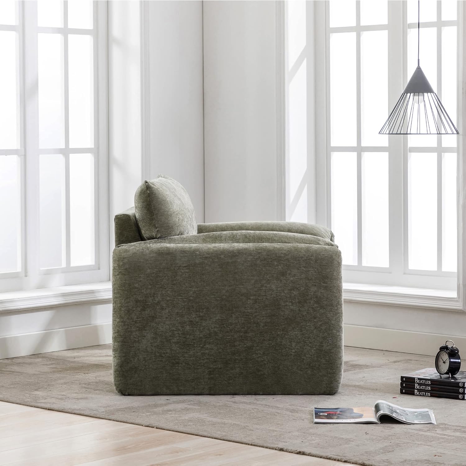 Chenille Oversized Armchair - Modern Accent Chair & Single Sofa Lounge, 34'' Wide, Comfortable Seating for Living Room & Bedroom, Green - Grand Goldman