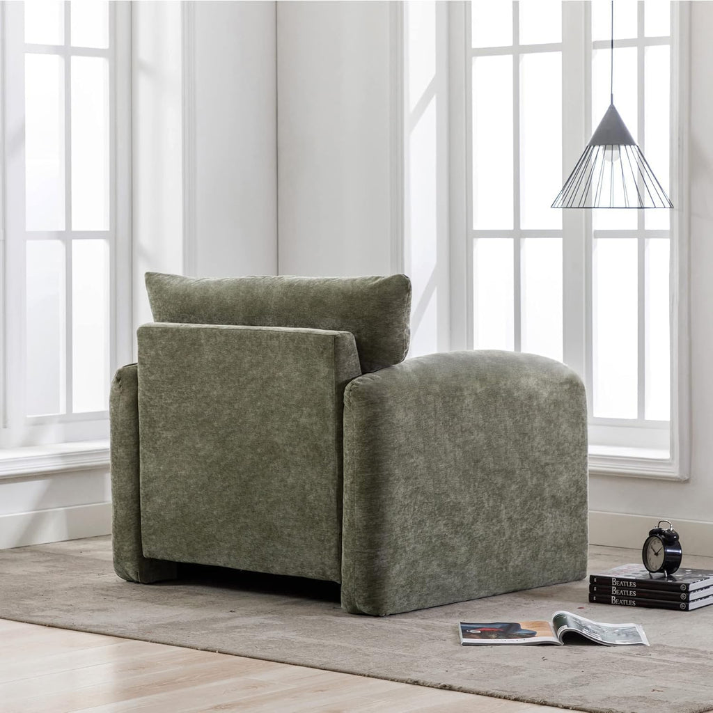 Chenille Oversized Armchair - Modern Accent Chair & Single Sofa Lounge, 34'' Wide, Comfortable Seating for Living Room & Bedroom, Green - Grand Goldman
