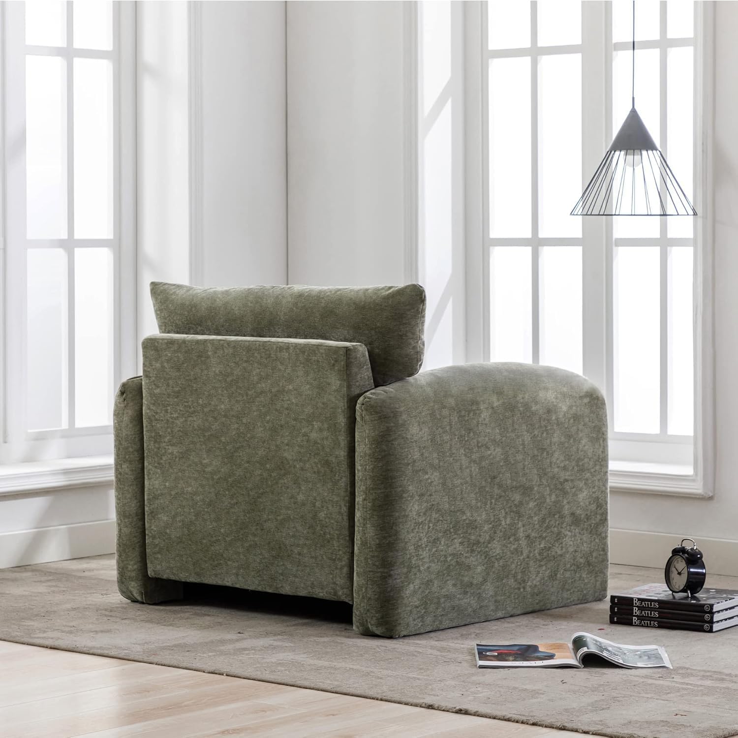 Chenille Oversized Armchair - Modern Accent Chair & Single Sofa Lounge, 34'' Wide, Comfortable Seating for Living Room & Bedroom, Green - Grand Goldman