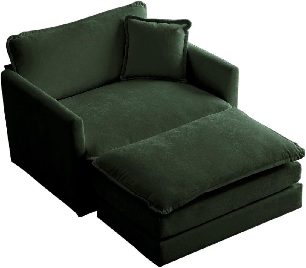 Chenille Oversized Chair with Ottoman - 41.4”W Comfy Accent Chair and Ottoman Set, Single Sofa Chair, Deep Seat Lounge Chair, Armchair for Living Room Bedroom Apartment, Emerald Green - Grand Goldman