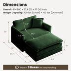 Chenille Oversized Chair with Ottoman - 41.4”W Comfy Accent Chair and Ottoman Set, Single Sofa Chair, Deep Seat Lounge Chair, Armchair for Living Room Bedroom Apartment, Emerald Green - Grand Goldman