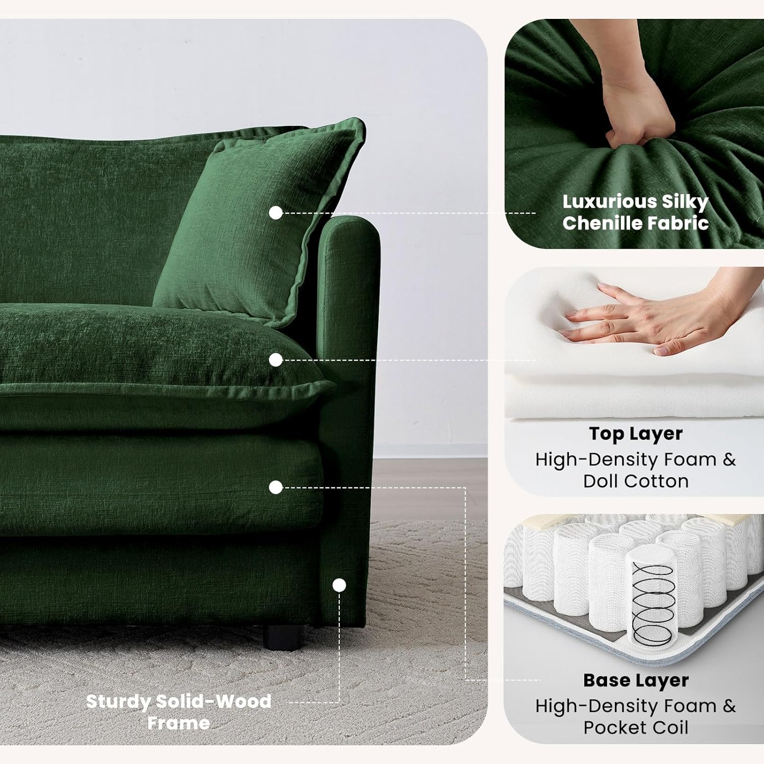 Chenille Oversized Chair with Ottoman - 41.4”W Comfy Accent Chair and Ottoman Set, Single Sofa Chair, Deep Seat Lounge Chair, Armchair for Living Room Bedroom Apartment, Emerald Green - Grand Goldman