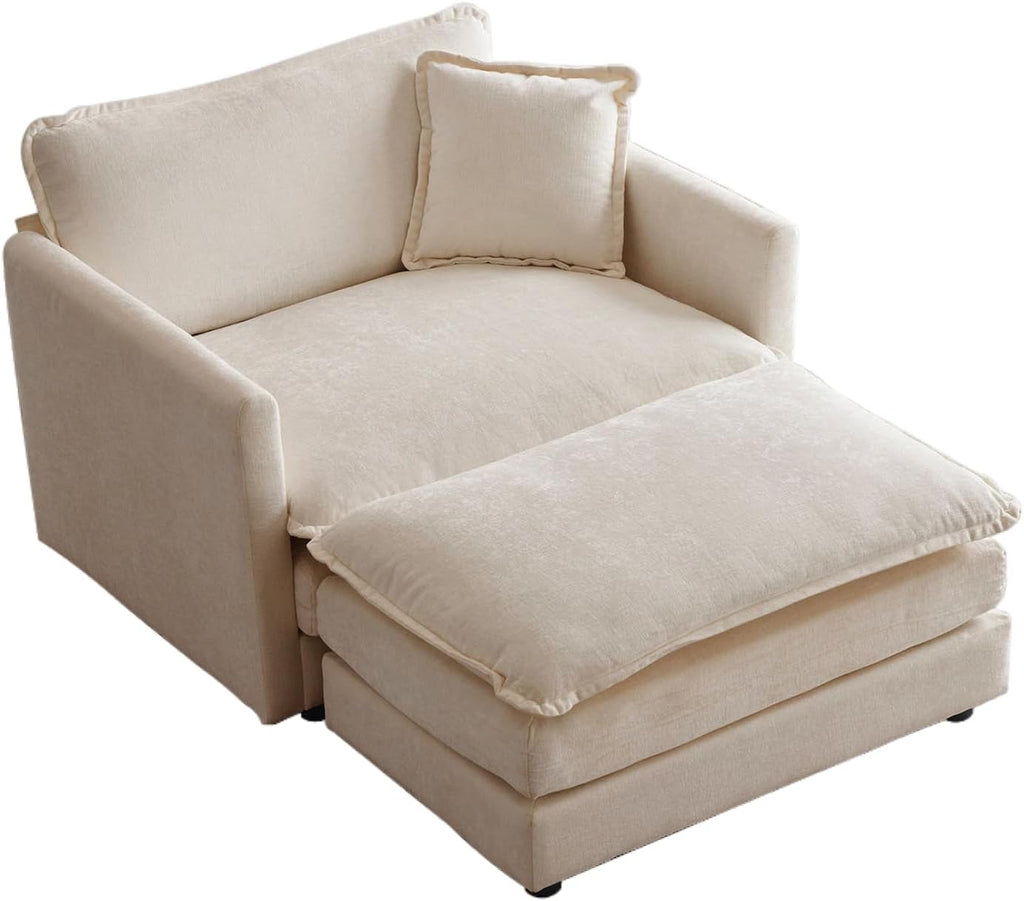 Chenille Oversized Chair with Ottoman - 41.4”W Comfy Accent Chair and Ottoman Set, Single Sofa Chair, Deep Seat Lounge Chair, Armchair for Living Room Bedroom Apartment, Emerald Green - Grand Goldman