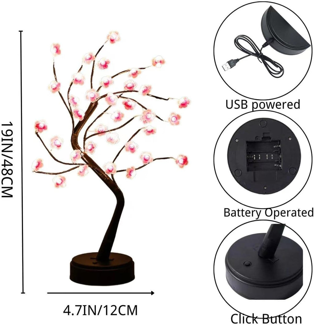Cherry Blossom Tree Lamp, 18inch 36 Led Bonsai Tree Lights, Battery/USB Operated Japanese Decor Night Lights for Bedroom Home Idea - Grand Goldman