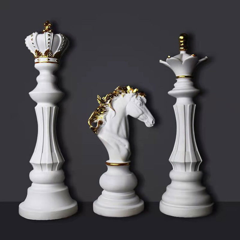 Chess King Queen Knight Statue Sculpture Ornament Collectible Figurine Craft - Grand Goldman