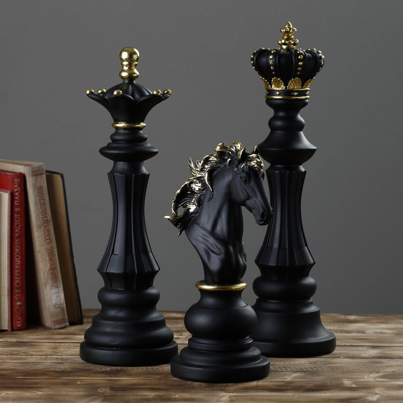 Chess King Queen Knight Statue Sculpture Ornament Collectible Figurine Craft - Grand Goldman