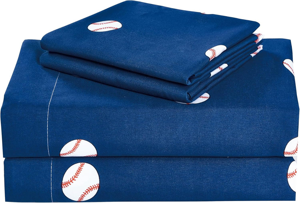 Chezmoi Collection 4-Piece Kids/Teens Sports Sheet Set - Soft Microfiber Gray White Baseball, Full Size - Grand Goldman