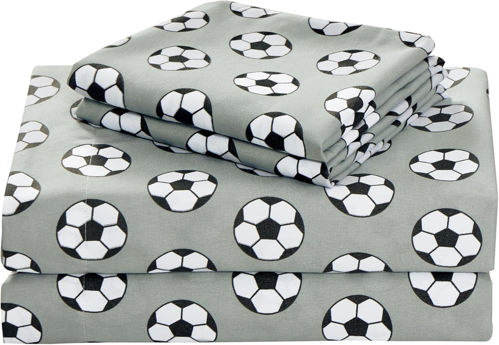 Chezmoi Collection 4-Piece Kids/Teens Sports Sheet Set - Soft Microfiber Gray White Baseball, Full Size - Grand Goldman