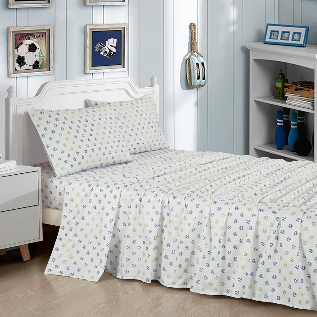 Chezmoi Collection 4-Piece Kids/Teens Sports Sheet Set - Soft Microfiber Gray White Baseball, Full Size - Grand Goldman