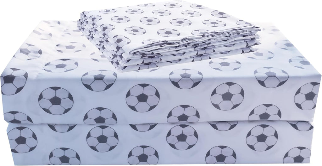 Chezmoi Collection 4-Piece Kids/Teens Sports Sheet Set - Soft Microfiber Gray White Baseball, Full Size - Grand Goldman