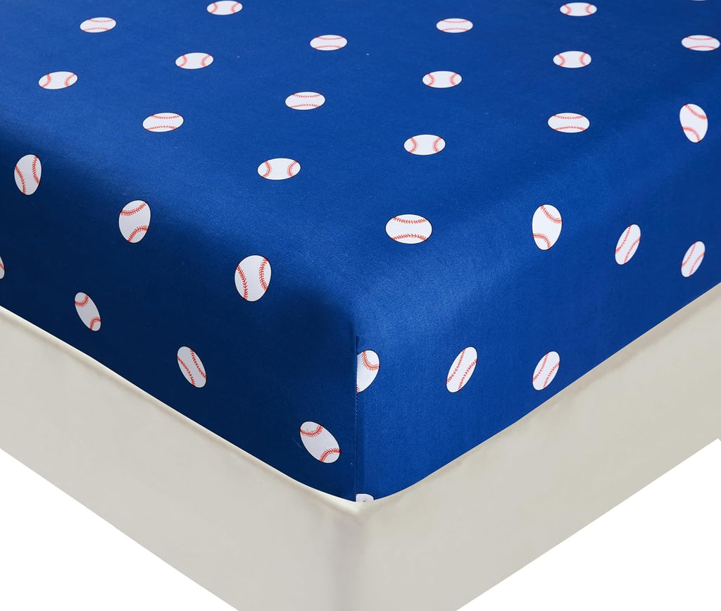 Chezmoi Collection 4-Piece Kids/Teens Sports Sheet Set - Soft Microfiber Gray White Baseball, Full Size - Grand Goldman